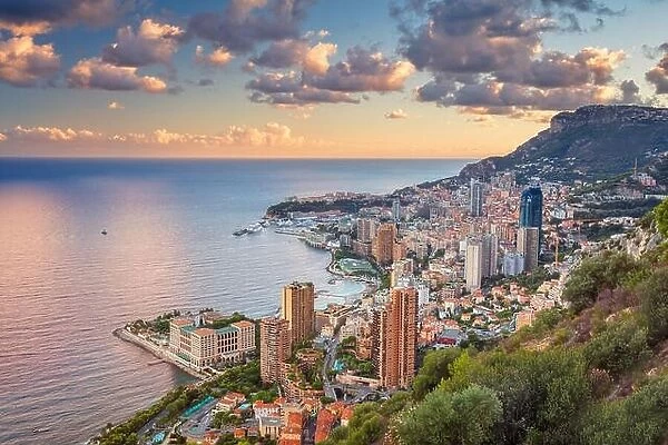 Monaco. Cityscape image of Monte Carlo, Monaco during summer sunset