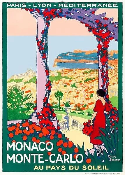 ‘Monaco Monte-Carlo au pays du soleil 1922 Tourism Poster showing the view from Jardin Exotique de Monaco across to the harbour