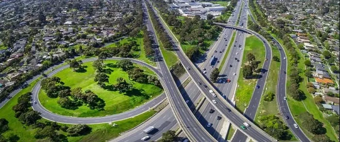 Framed Print : Monash freeway and Wellington road interchange in Mulgrave suburb - aerial panoramic landscape Framed Print : Monash freeway and Wellington road interchange in Mulgrave suburb - aerial panoramic landscape