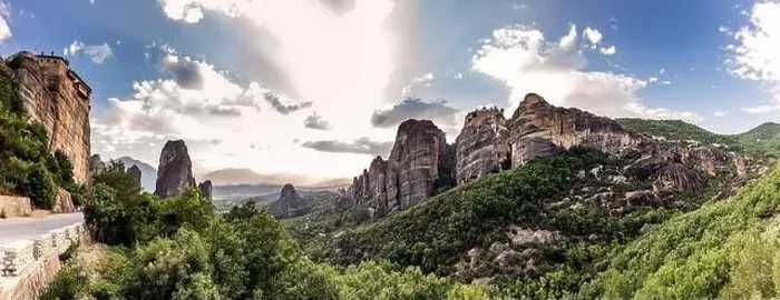 Framed Print : Monastery Meteora Greece. Stunning summer panoramic landscape Framed Print : Monastery Meteora Greece. Stunning summer panoramic landscape