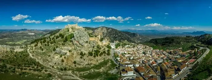 Framed Print : Moncin medieval walled picturesque village in Andalusia close to Granada with ruined castle aerial view one of the most Framed Print : Moncin medieval walled picturesque village in Andalusia close to Granada with ruined castle aerial view one of the most