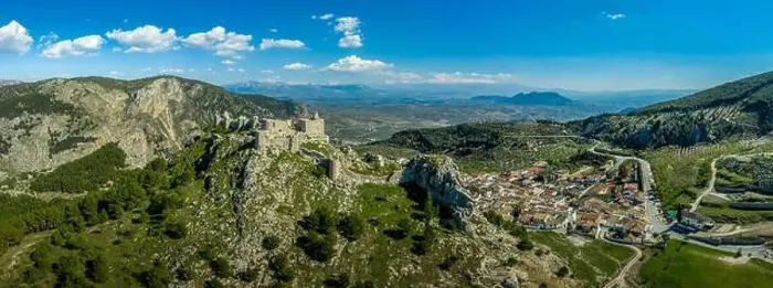 Framed Print : Moncin medieval walled picturesque village in Andalusia close to Granada with ruined castle aerial view one of the most Framed Print : Moncin medieval walled picturesque village in Andalusia close to Granada with ruined castle aerial view one of the most