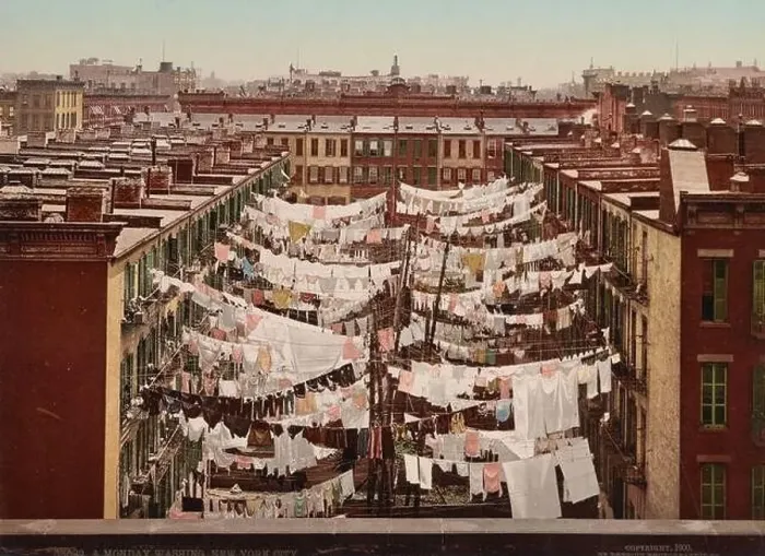 Framed Print : Monday washing. Many lines of clothes hanging between buildings at Park Avenue Framed Print : Monday washing. Many lines of clothes hanging between buildings at Park Avenue