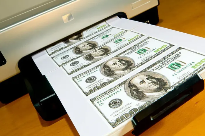 Framed Print : Money Printing on a Home Printer Framed Print : Money Printing on a Home Printer