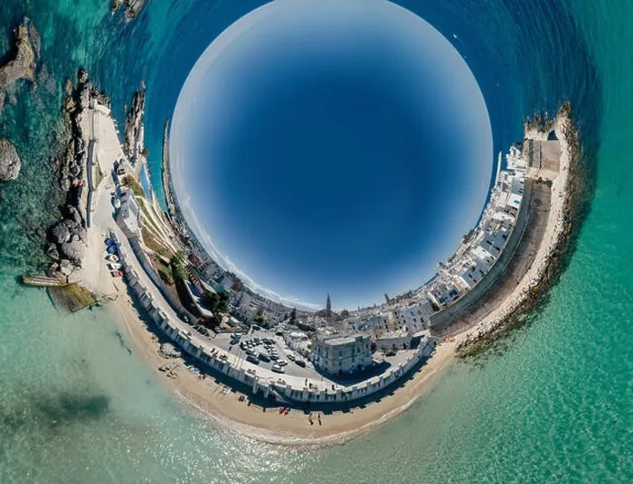 Framed Print : Monopoli Apulia City near the Sea Coastline blue in Italy Drone 360 vr
