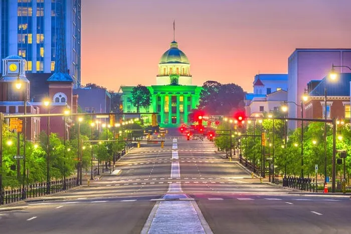 Framed Print : Montgomery, Alabama, USA downtown cityscape with the State Capitol at dawn Framed Print : Montgomery, Alabama, USA downtown cityscape with the State Capitol at dawn