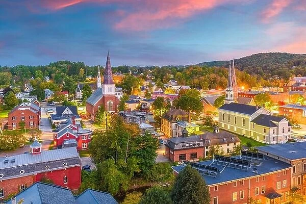 Montpelier, Vermont, USA town skyline at twilight