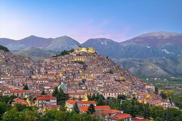 Morano Calabro, Italy hilltop town in the province of Cosenza in the Calabria region at dusk