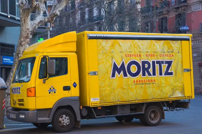Framed Print : Moritz beer delivery lorry Eixample district Barcelona Catalunya Spain Europe Framed Print : Moritz beer delivery lorry Eixample district Barcelona Catalunya Spain Europe