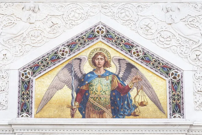 Framed Print : Mosaic of Saint Michael on the facade of the Serbian Orthodox Church in Trieste Framed Print : Mosaic of Saint Michael on the facade of the Serbian Orthodox Church in Trieste