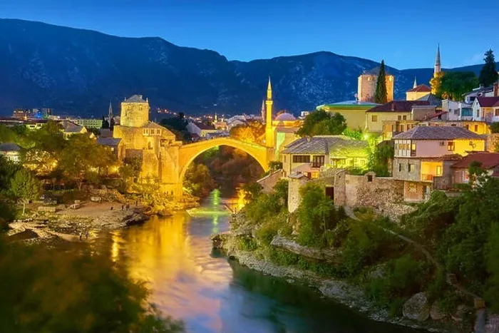 Framed Print : Mostar, Bosnia and Herzegovina - evening view at Stari Most or Old Bridge, Neretva River Framed Print : Mostar, Bosnia and Herzegovina - evening view at Stari Most or Old Bridge, Neretva River