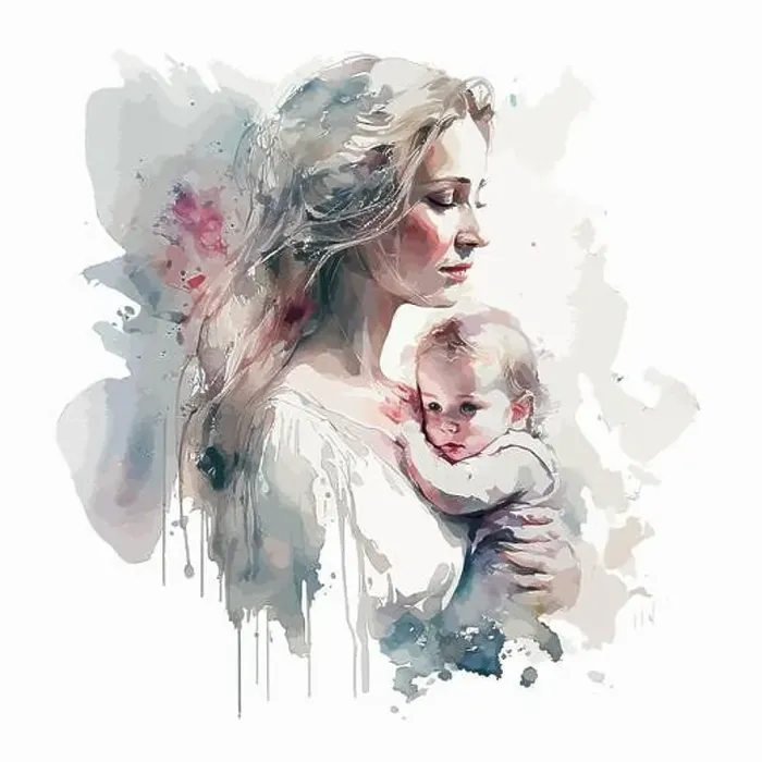 Framed Print : Mother with a child. Watercolor painting Framed Print : Mother with a child. Watercolor painting