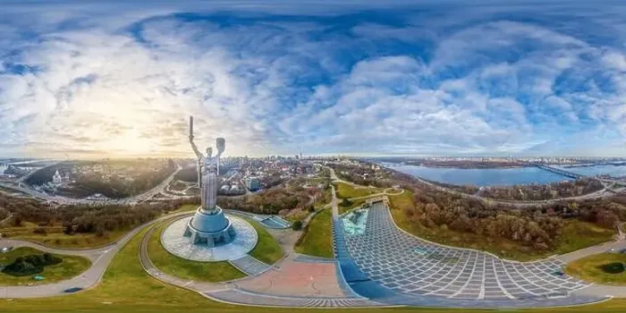 Framed Print : Mother Motherland monument in Kyiv. Historical sights of Ukraine. Full panorama 360 degrees in the equiangular equids Framed Print : Mother Motherland monument in Kyiv. Historical sights of Ukraine. Full panorama 360 degrees in the equiangular equids