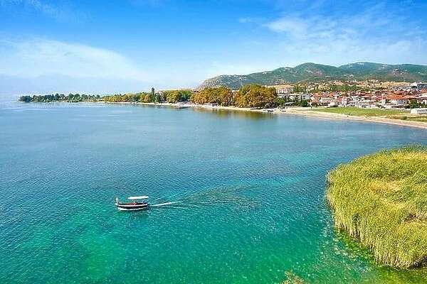 Motor boat on the Ohrid Lake, Macedonia, Balkans