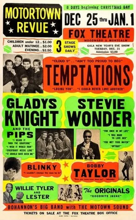 Framed Print : Motortown Revue, Fox Theatre - Temptations, Gladys Knight, Stevie Wonder and more, Detroit 1968-1969 Concert poster Framed Print : Motortown Revue, Fox Theatre - Temptations, Gladys Knight, Stevie Wonder and more, Detroit 1968-1969 Concert poster