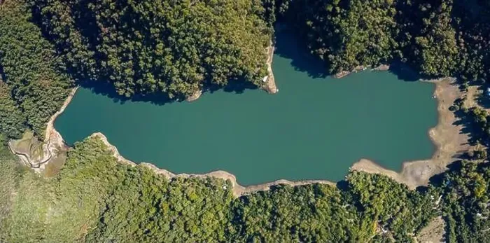 Framed Print : Mounains Lagoon Embalse Bullileo en region Maule, Chile. Aerial drone view Framed Print : Mounains Lagoon Embalse Bullileo en region Maule, Chile. Aerial drone view
