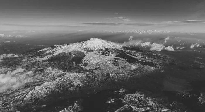Framed Print : Mount Etna drone view snow covered