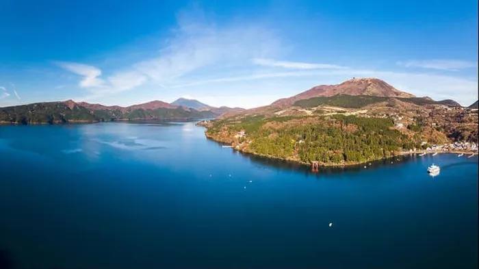 Framed Print : Mount Fuji and Lake Ashi.The shooting location is Lake Ashi, Kanagawa Prefecture Japan.View from drone.-aerial photo Framed Print : Mount Fuji and Lake Ashi.The shooting location is Lake Ashi, Kanagawa Prefecture Japan.View from drone.-aerial photo
