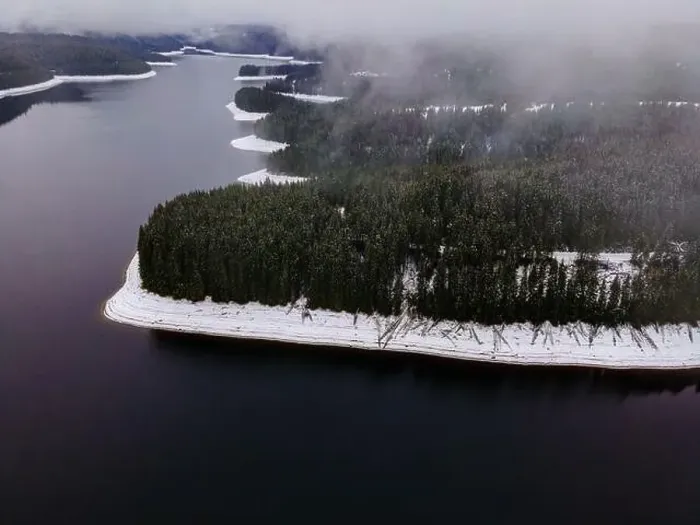 Framed Print : Mountain lake photography in winter season, shot from a drone Framed Print : Mountain lake photography in winter season, shot from a drone