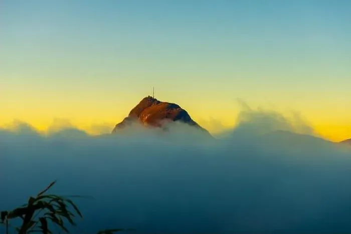 Framed Print : Mountain Peak San Salvatore Above Cloudscape with Sunlight and Clear Sky in Lugano, Ticino in Switzerland Framed Print : Mountain Peak San Salvatore Above Cloudscape with Sunlight and Clear Sky in Lugano, Ticino in Switzerland