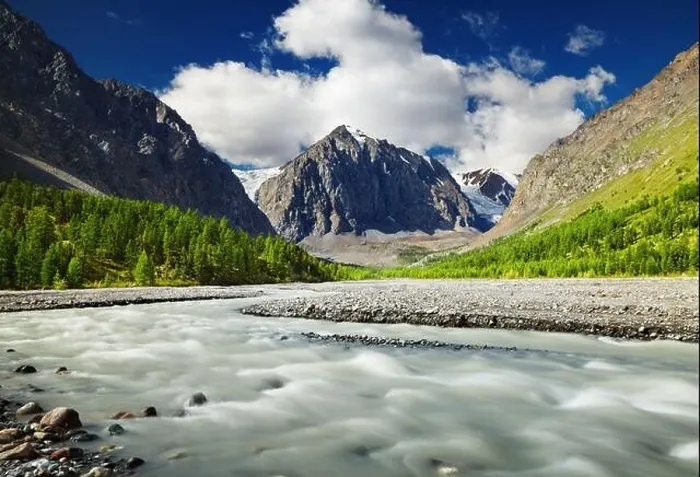 Framed Print : Mountain valley with river and green forest, Altai mountains, Russia Framed Print : Mountain valley with river and green forest, Altai mountains, Russia