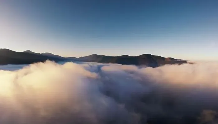Framed Print : Mountains covered with fog early in the morning. Dawn at the top of the mountain. Aerial photography Framed Print : Mountains covered with fog early in the morning. Dawn at the top of the mountain. Aerial photography