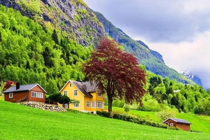Framed Print : Mountains and Fiord over Norwegian Village, Olden, Innvikfjorden, Norway, Europe Framed Print : Mountains and Fiord over Norwegian Village, Olden, Innvikfjorden, Norway, Europe
