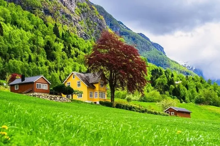 Framed Print : Mountains and Fiord over Norwegian Village, Olden, Innvikfjorden, Norway, Europe Framed Print : Mountains and Fiord over Norwegian Village, Olden, Innvikfjorden, Norway, Europe