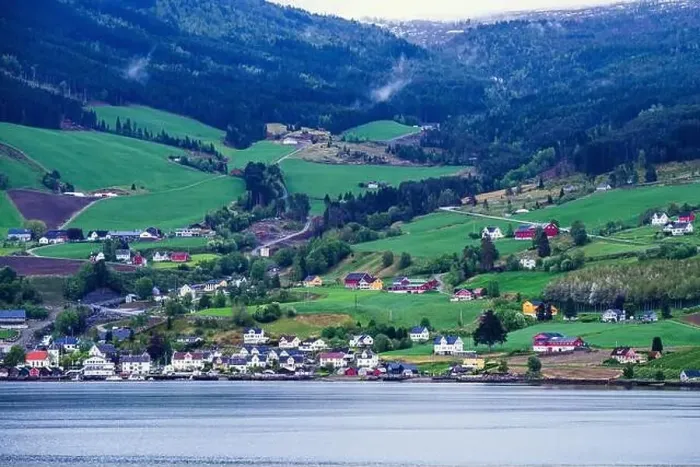 Framed Print : Mountains and Fjord over Norwegian Village, Olden, Innvikfjorden, Norway, Europe Framed Print : Mountains and Fjord over Norwegian Village, Olden, Innvikfjorden, Norway, Europe