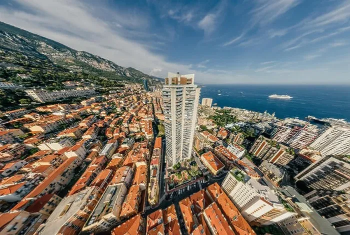 Framed Print : Mountains in Monaco Monte-Carlo city riviera Drone summer photo Air 360 vr virtual reality drone panorama