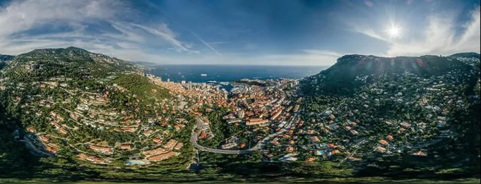 Framed Print : Mountains in Monaco Monte-Carlo city riviera Drone summer photo Air 360 vr virtual reality drone panorama