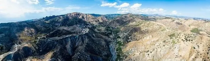 Framed Print : Mountains and Olive groves around Ghost Town from a drone, Pentedattilo Village, Calabria, Italy, Europe