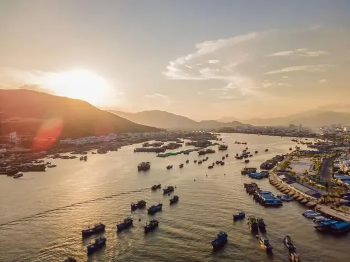 Framed Print : Mountains, river and city of Nha Trang, view from a drone Framed Print : Mountains, river and city of Nha Trang, view from a drone