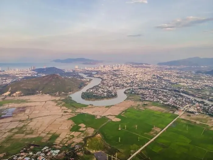 Framed Print : Mountains, river and city of Nha Trang, view from a drone Framed Print : Mountains, river and city of Nha Trang, view from a drone