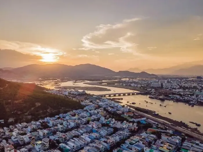 Framed Print : Mountains, river and city of Nha Trang, view from a drone Framed Print : Mountains, river and city of Nha Trang, view from a drone