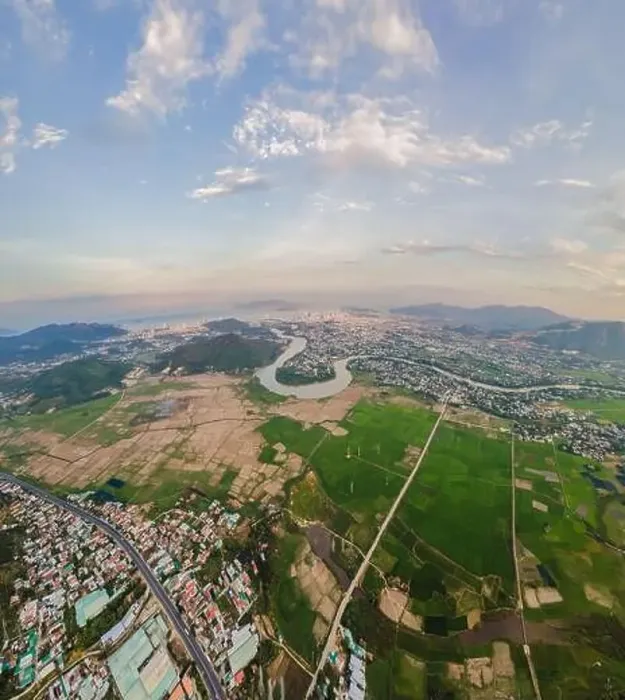 Framed Print : Mountains, river and city of Nha Trang, view from a drone Framed Print : Mountains, river and city of Nha Trang, view from a drone