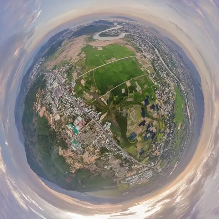 Framed Print : Mountains, river and city of Nha Trang, view from a drone Framed Print : Mountains, river and city of Nha Trang, view from a drone