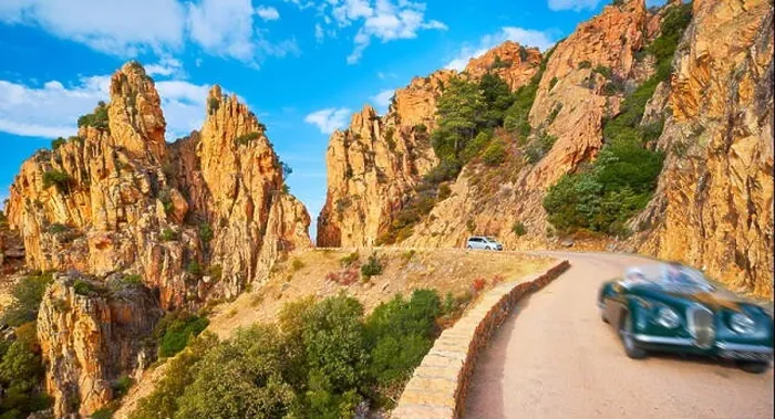 Framed Print : Mountains road through the Calanches de Piana, Golfe de Porto, Corsica Island, France, UNESCO