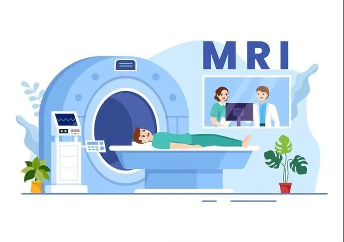 Framed Print : MRI or Magnetic Resonance Imaging Illustration with Doctor and Patient on Medical Examination and CT scan in Flat Cartoon Hand Drawn Templates