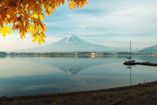 Mt fuji with autumn foliage at lake kawaguchi, Japan