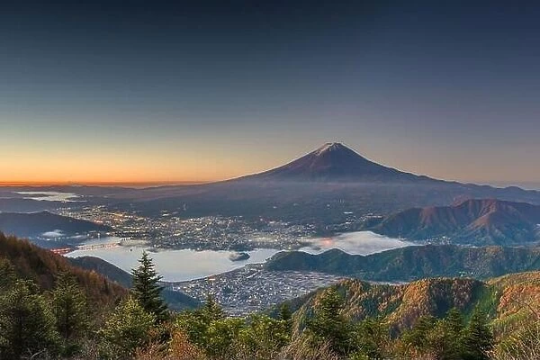 Mt. Fuji, Japan over Kawaguchi Lake on an autumn dawn