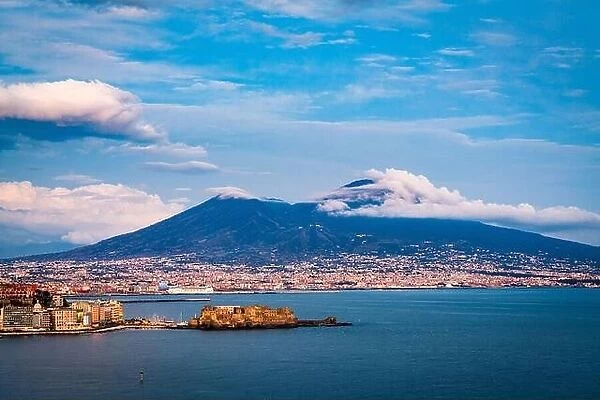 Mt. Vesuvius, Naples, Italy over Naples Bay at twilight