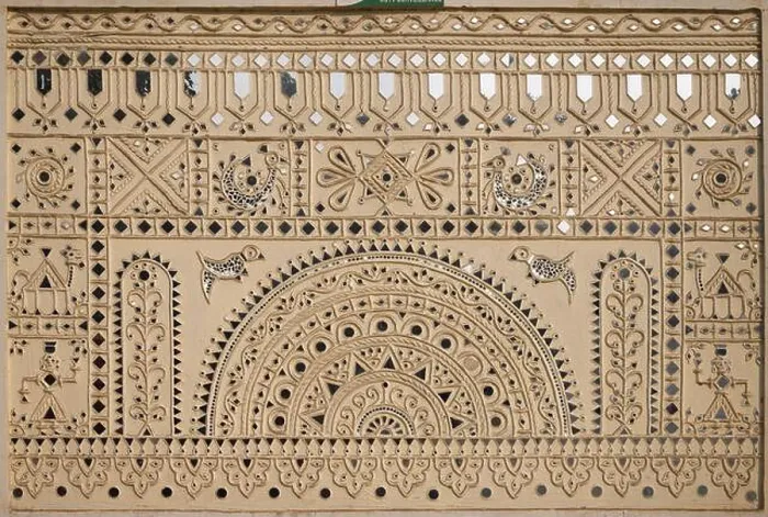 Framed Print : Mud-Mirror work is commonly known as Lipan or Lippan work in western India Framed Print : Mud-Mirror work is commonly known as Lipan or Lippan work in western India
