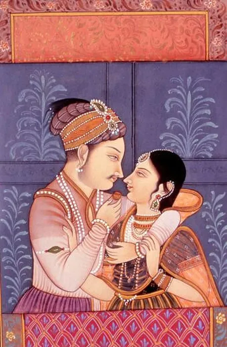 Framed Print : Mughal Emperor with Empress, king and queen, raja and rani, loving embracing miniature painting India Framed Print : Mughal Emperor with Empress, king and queen, raja and rani, loving embracing miniature painting India