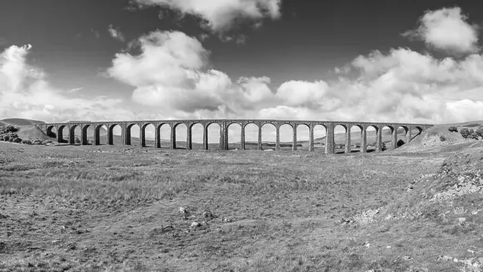Framed Print : A multi image panorama of the Ribblehead Viaduct spanning the Ribble Valley in North Yorkshire