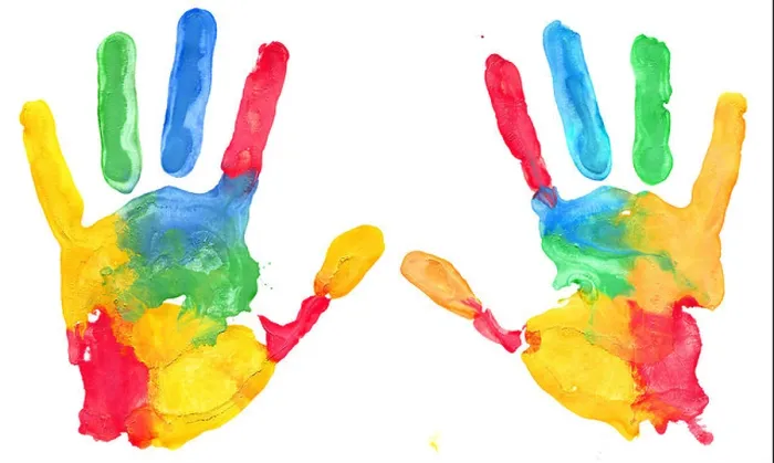 Framed Print : Multicolored hand print on white background Framed Print : Multicolored hand print on white background