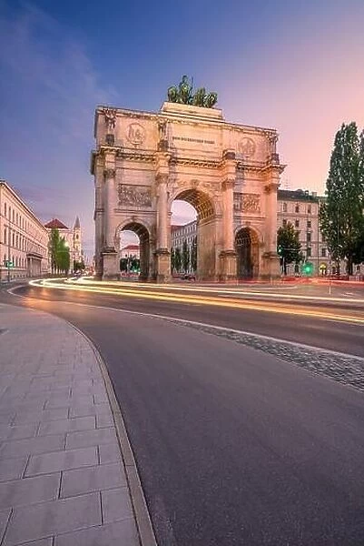 Munich, Germany. Cityscape image of Munich, Bavaria, Germany with the Siegestor at summer sunset