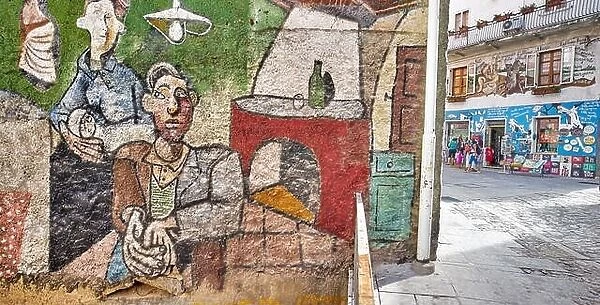 Murales in Orgosolo Village, street wall painting, Sardinia Island, Italy