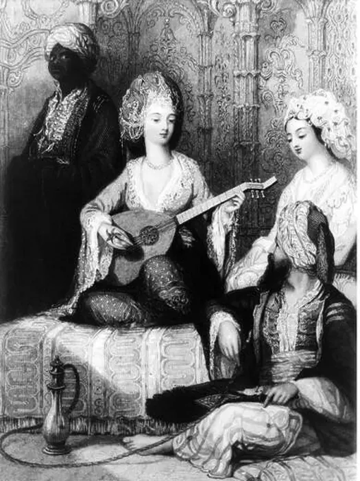 Framed Print : music, musician, mandolin playing lady of the harem Framed Print : music, musician, mandolin playing lady of the harem