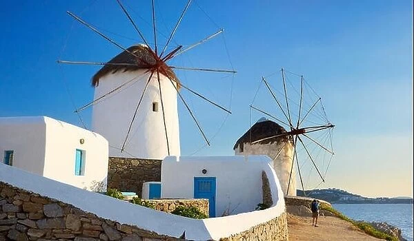 Mykonos landscape with a windmills, Mykonos Island, Cyclades Islands, Greece